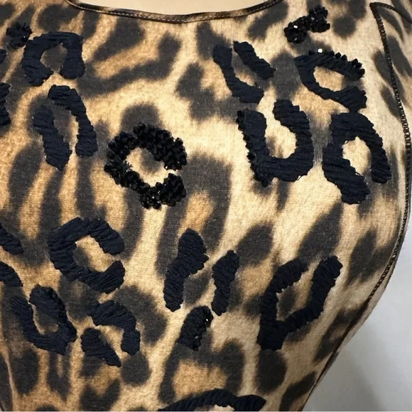 Blumarine Leopard Animal Print Midi Pencil Wool Dress Size Italy 42 US 6